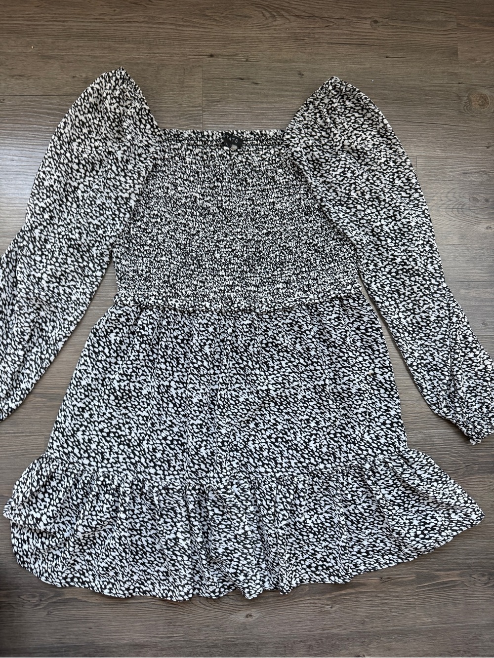 1. State Black & White Printed Long Sleeve Smocked Dress
